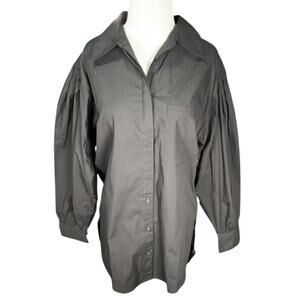 Open Edit Black Cotton Bubble Sleeve Shirt Dress Structured Tunic Size Small